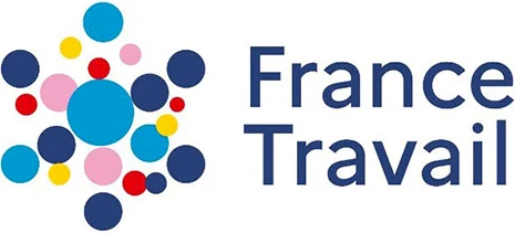 Logo coloré France Travail avec bulles.